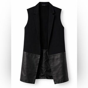Lafayette 148 New York Black Vest with Leather Trim